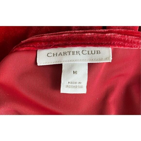 Charter Club Red Velvet Dress Pearl Accent Self Tie Sz S - Picture 8 of 10